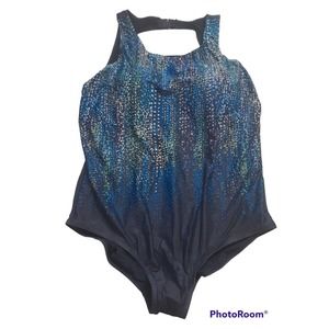 NWOT Women's Swim365 Navy Multicolor High-Neck One Piece Swimsuit Size 24 D/DD